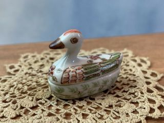 Vintage Miniature Dollhouse Artisan Porcelain Hand Painted Duck Tureen Pretty