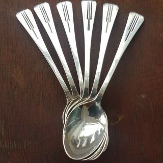 Six Art Deco Sterling Silver Coffee Spoons.  Hallmarked In Birmingham 1938