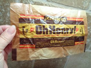 Vintage 1940 ' s Candy Bar Wrapper Oh HENRY 5 cents WILLIAMSON CANDY CO.  Chicag 2