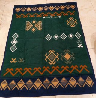 Vtg Biederlack Southwestern Blanket Aztec Print Usa Made Reversible 59 " X 80.  5 "