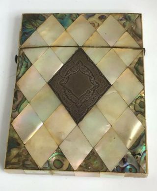 Rare Antique Calling Card Case Mother Of Pearl & Abalone Victorian Mop C1870