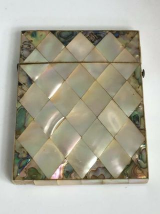 Rare ANTIQUE CALLING CARD CASE MOTHER OF PEARL & ABALONE VICTORIAN MOP c1870 2