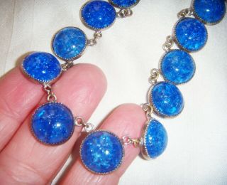 Vintage Antique Art Deco Bristol Blue Cabochon Open Back Riviere Necklace