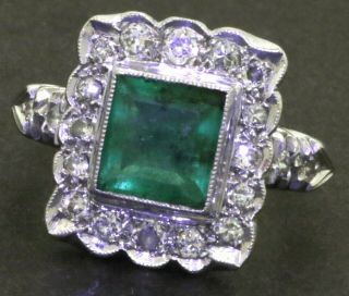 Antique Heavy 14k Wg 3.  84ct Vs Diamond & Emerald Cluster Cocktail Ring Size 6.  25