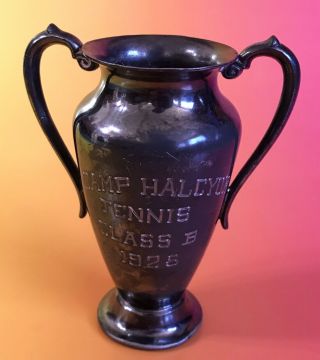 Antique 1928 Loving Cup Tennis Trophy Vase Camp Halcyon Wisconsin Essex Trophy