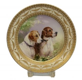 Royal Vienna Hand Painted Porcelain Cabinet Plate,  Circa 1915,  Dogs