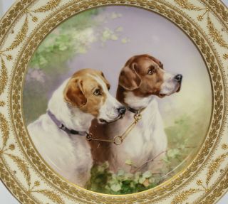 Royal Vienna Hand Painted Porcelain Cabinet Plate,  circa 1915,  Dogs 2