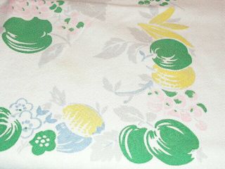 Vintage Simtex Tablecloth Vtg Cotton Print Tablecloth Fruit Print Pears Grapes