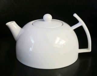 Vintage White Porcelain Teapot Deco Mid Century Modern Retro Ceramic Mcm
