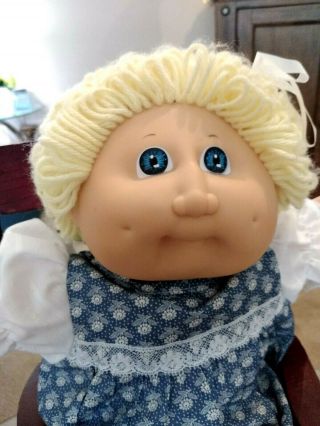 Cabbage Patch Kids Baby Girl Blue Eyes Lemon Hair Dimples Vtg Dress 1984