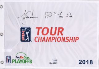 Tiger Woods Signed 2018 Tour Champship Pin Flag & " 80th Win " Insc - Le 100 - Ud