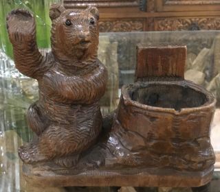 Antique Vintage Hand Carved Black Forest Swiss Bear Carving Ashtray