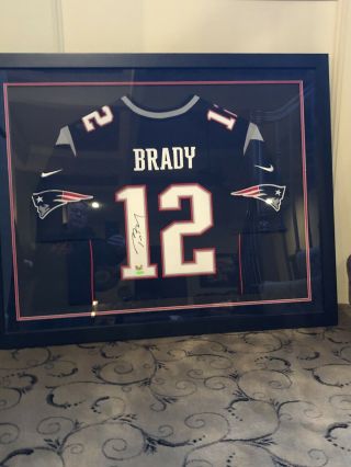 Tom Brady Autographed & Framed Blue Patriots Nike Jersey Tristar