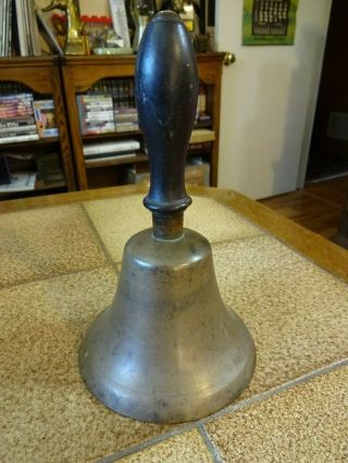 Vintage/ Antique Brass Hand Held School Bell W/ Wooden Handle Ca.  1800 