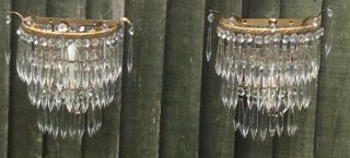 A Large Vintage Mirror Backed Crystal Basket Style Wall Lights