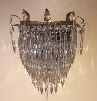 A Large Vintage Mirror Backed Crystal Basket Style Wall Lights 3