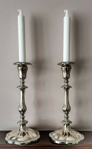 Fine Quality Antique Fine Quality Silver Plate Tall Candlesticks 27cm