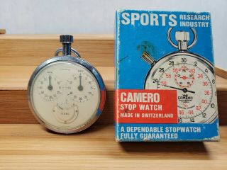 Vintage Junghans Stopwatch 1/10 Second 3 Dial Chronograph Tested/working W/ Box