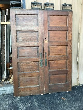 Cm 227 Match Pair Antique Oak Pocket Door Raise Panel 5 