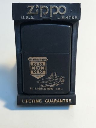 Rare Uss Belleau Wood Lha - 3 Us Navy Zippo Lighter With Box.  Devil Dog