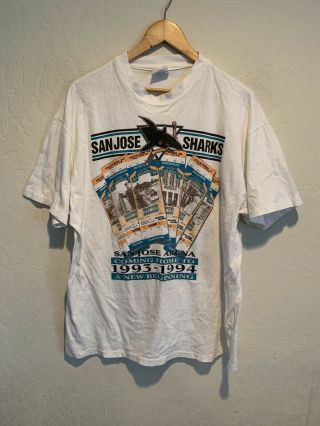 Vintage 1993 San Jose Sharks Inaugural Season T - Shirt Xl (fits Small) Nhl Hockey