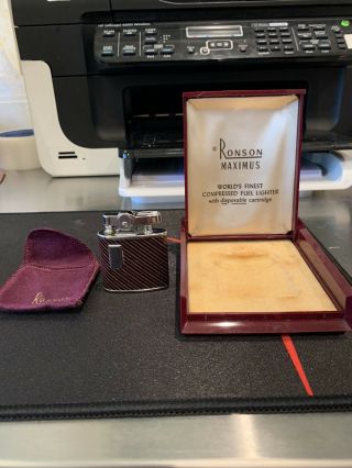 Vintage Ronson Maximus Butane Lighter With Pouch And Box