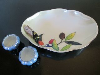 Noritake Vintage Art Deco 7 " X 5 " Luster Bowl W/ Figural Bee,  2 Indv Luster Cups