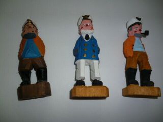 3 Vtg Nautical Wood Hand Carved Salty Sea Captain Sailor Pirate Figurines 4.  5 "