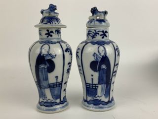 Marvelous Chinese Blue & White Vases With Figures & Flowers Qing