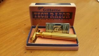 Vintage Gillette Gold Tech Fat Handle Safety Razor - Box & Blades