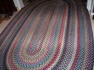 Vintage Antique Hand Made Oval Wool Braided Rug 12 