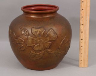 Early 20thc Antique Arts & Crafts Hand Hammered Copper Vase Japan Cherry Blossom