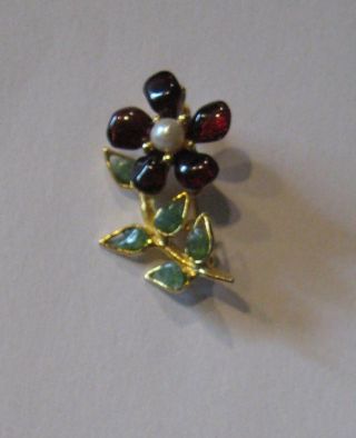 Vintage Swoboda Brooch Garnet Jade Pearl