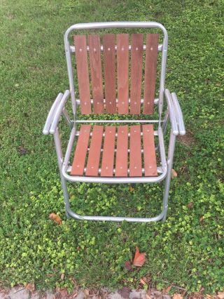 Vintage Redwood Wood Slat Lawn Chair