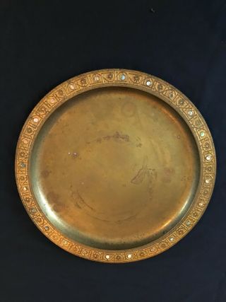 Tiffany Studios York Bronze Abalone Charger 14 " Gold Dore,  Desk Set Nr
