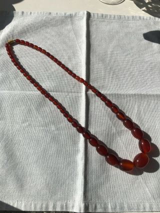 Vintage Cherry Red Cognac Amber Bakelite Beads Necklace Marbled
