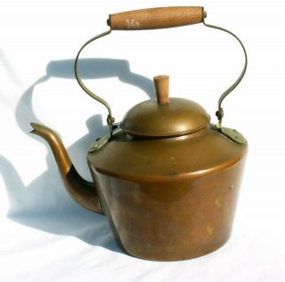 Vintage Copper Tea Pot/kettle Wooden Handle Made In Portugal