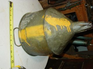 Vintage Metal Funnel 9 1/2” X 15 " Galvanized Tin Industrial Oil Gas Farm Handle
