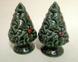 Vintage 1970 71 Lefton Christmas Tree Salt And Pepper Shaker Set Green 60 - 25