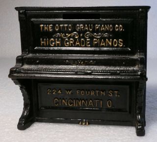 Rare Antique Cast Iron Advertising Bank Cincinnati Ohio Otto Grau Pianos