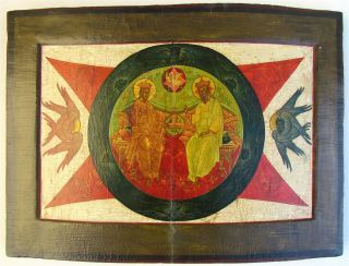 Russian Icon Antique Rare Testament Trinity 19th Century 12 X 16.  5 "