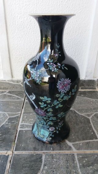 19th.  Century Qing Dynasty Chinese Famille Noire Porcelain Vase Baluster Form.