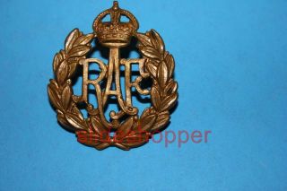 Raf Royal Air Force Wwii Era Brass Voided King Crown Cap Badge Emblem Enlisted