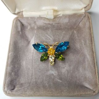 Rare Vintage Tiny Art Deco Style Blue Green Orange Butterfly Brooch Gift
