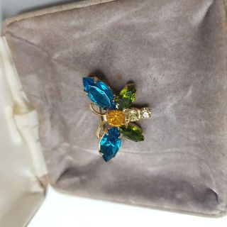Rare Vintage Tiny Art Deco Style Blue Green Orange Butterfly Brooch Gift 3