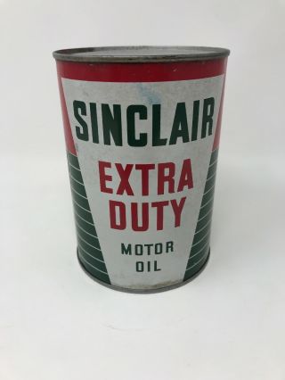 Vtg Sinclair Extra Duty Motor Oil Full 1 Quart Can Dino Gas Oil Service Station