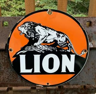 Vintage Lion Porcelain Enamel Dealer Sign Gas Oil Pump Plate Sign