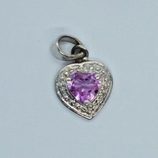 Vintage 9ct White Gold Heart Shaped Pink Sapphire & Diamond Pendant