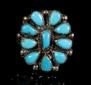 Old Pawn Vintage Navajo Cluster Sterling & Natural Turquoise Ring Sz 8.  5