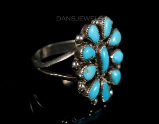 Old Pawn Vintage NAVAJO Cluster Sterling & Natural Turquoise Ring SZ 8.  5 2